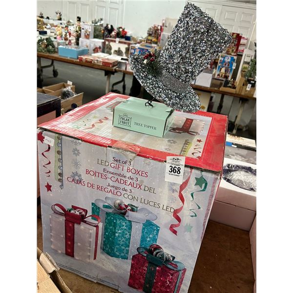 LED Gift Boxes Set w/Tree Topper