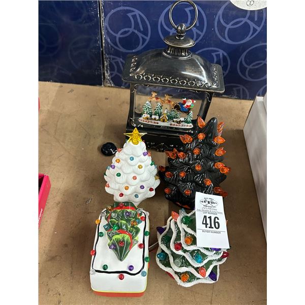 Lighted Mini Christmas Trees, Santa w/Sleigh Décor