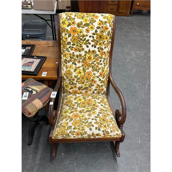 Vintage Mahogany Floral Padded Rocker