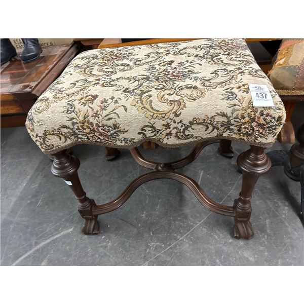 Mahogany Claw Foot Beige Padded Bench