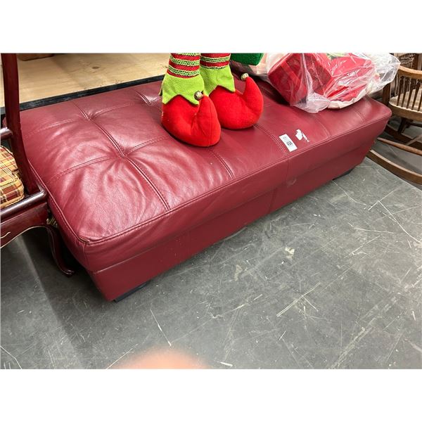 Large Red Leather Tufted Christmas Ottoman