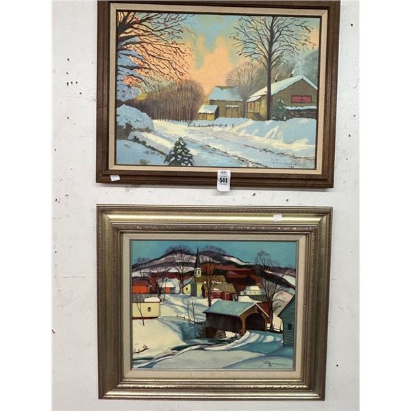 Framed Country Snow Scene Wall Art Signed Swartscoff - 2