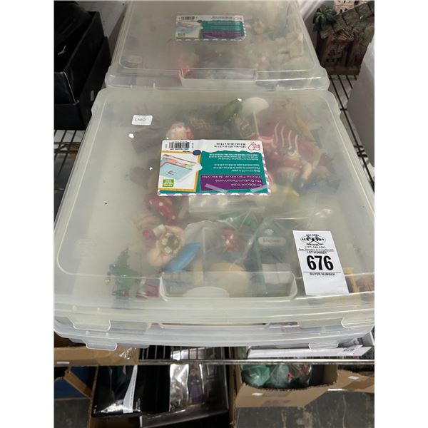 Lidded Bins 4 w/Asst. Holiday Figurines/Décor