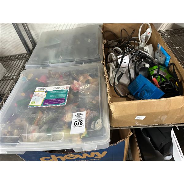 Bins w/Figurines/Décor/Ext. Cords