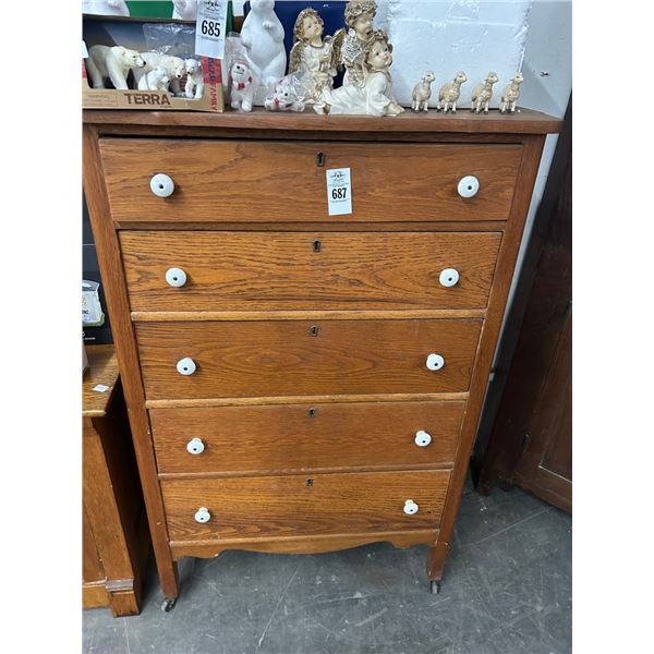 Oak 5 Drawer Chest