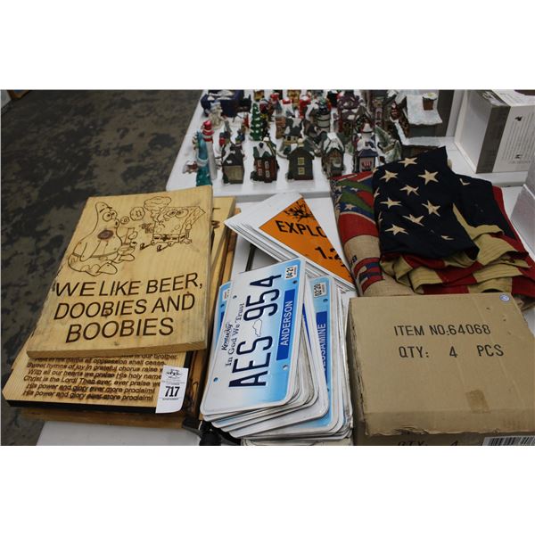 License Plates, Carved Wooden Signs, Beattles Mugs, Danger Signs