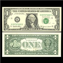 1999 $1 Federal Reserve Note Crisp Unc FANCY NUMBER (CUR-05988)