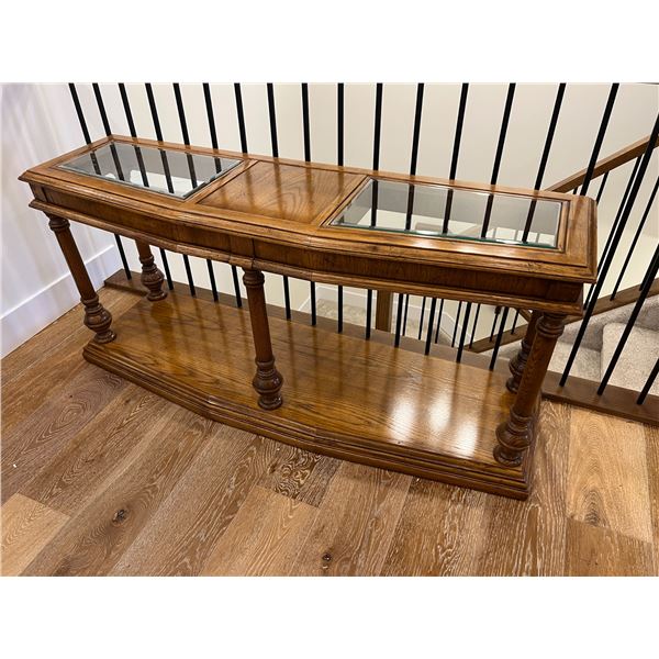 Wooden Hall Table with Glass Inlay