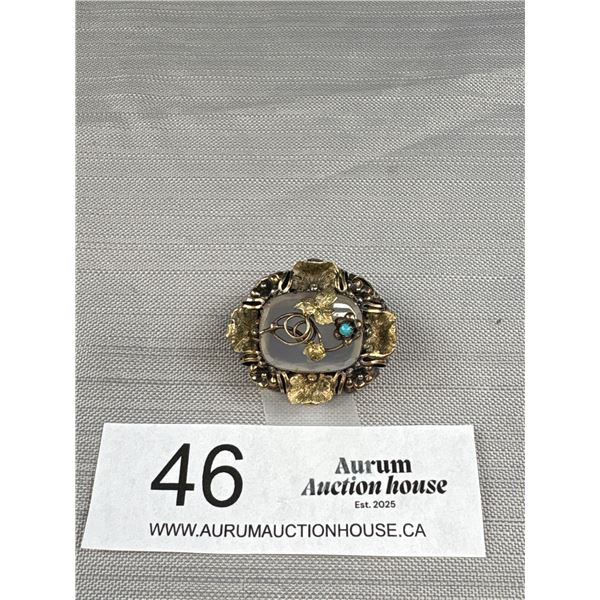 Antique Agate Turqouise Forget-Me-Not Brooch (Missing Metal on Side) Gold? Untested