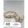 Image 2 : 950 Silver Filigree Butterfly Brooch and 950 Bracelet (2 Stones Missing)
