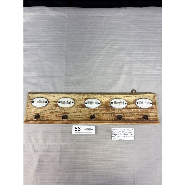 Antique Wooden Towel Rack w/ Porcelain Plaques for Hand Towel, etc (Marked on Back) German