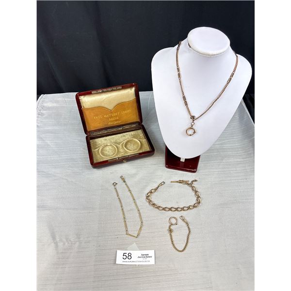 Antique Paul Matthey Doret Locle (Pocket Watch) Box + GF Watch Chains