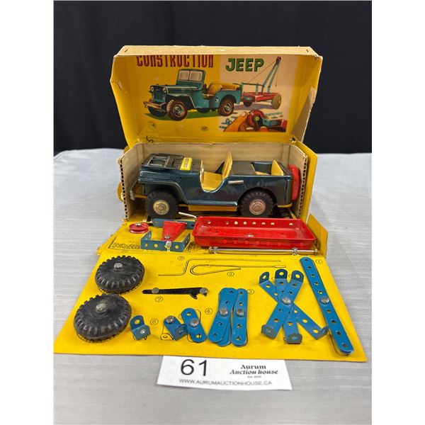 Vintage 1960s Japan Tin Construction Jeep in Original Box