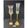 Image 1 : 2 Antique Brass French Candle Holders w/ Hurricanes