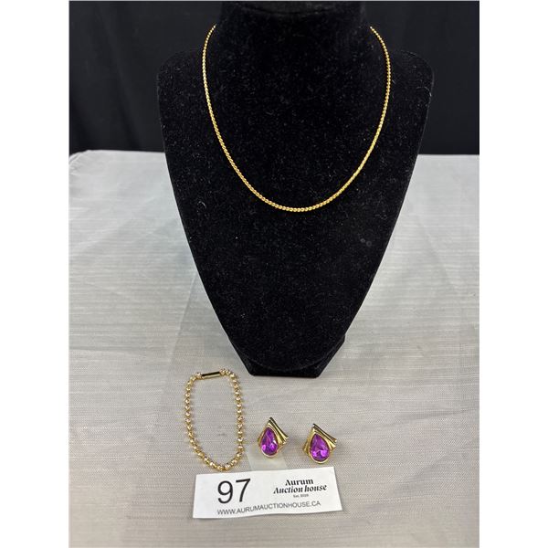 Pretty Vintage Earrings, Bracelet and Chain Necklace