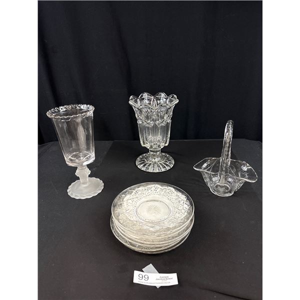 Lot of Vintage Glass Plates, Vases and Basket