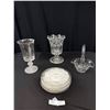 Image 1 : Lot of Vintage Glass Plates, Vases and Basket