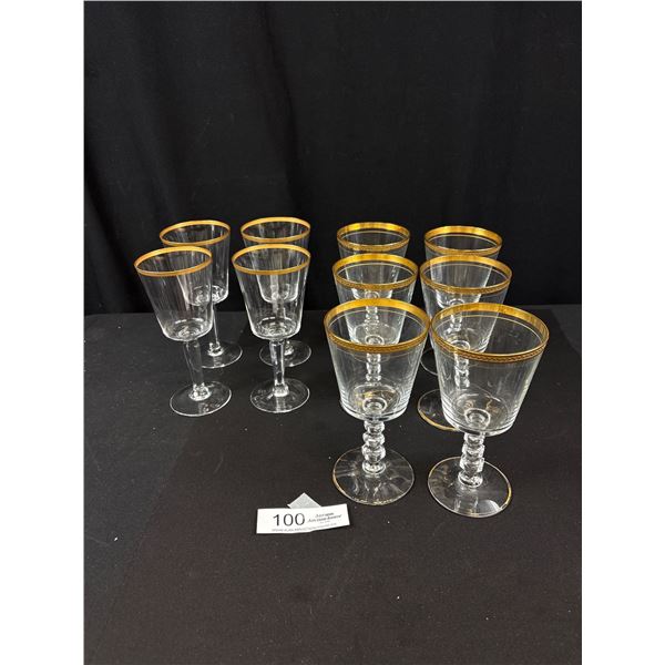Lot of 10 Gold Rim Crystal Glasses