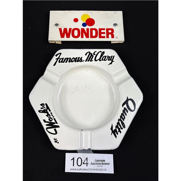 Vintage Porcelain Wasks Ash Tray and Wonderbread Rack Display Piece