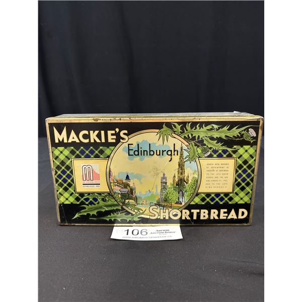 Antique Mackies Edenburg Shortbread Tin w/ Great Graphics