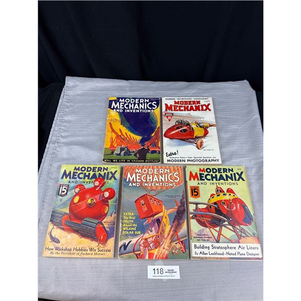 Lot of 5 Modern Mechanix Magazines from 1930s Great Graphics
