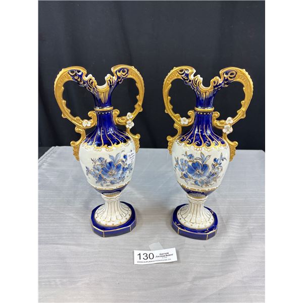 Pair of Royal Dux Chezch Pottery Vases Bottom Broken Out of One