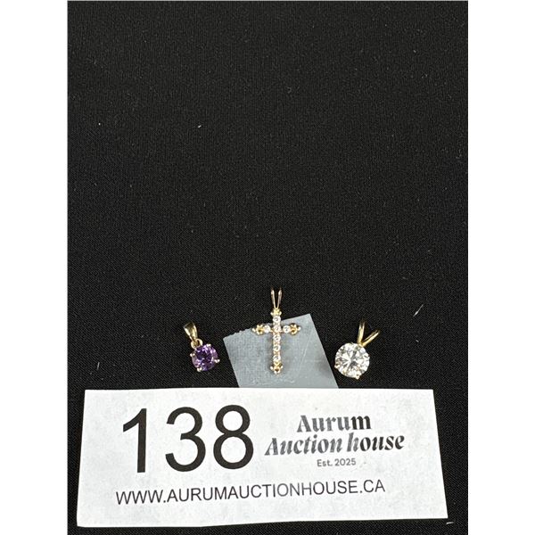 14k CZ, 10k (417) Amethyst and 10K CZ Cross Pendant Lot