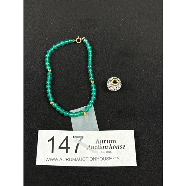 Chrysoprase Bracelet w/ 10K Clasp and 10K Crystal Bead/Charm