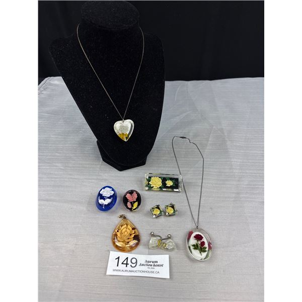 Beautiful Vintage Reverse Carved Lucite Jewelry