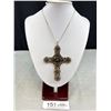 Image 1 : Vintage Large Hobe Cross Pendant w/ Garnet Colored Stones 3" x 4"