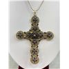 Image 2 : Vintage Large Hobe Cross Pendant w/ Garnet Colored Stones 3" x 4"