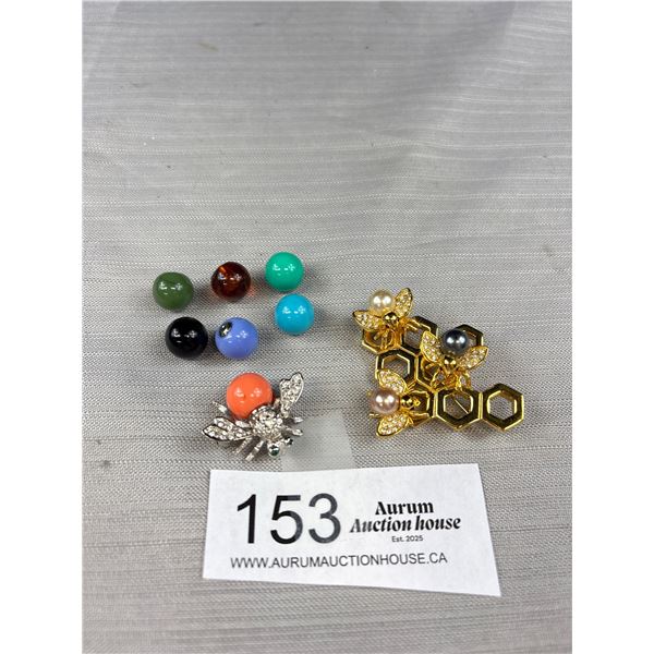 Gorgeous Joan Rivers Bee + Honeycomb Brooch and Joan Rivers Bee Brooch w/ Interchangable Beads