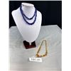 Image 1 : Antique Cobalt Blue Pattern Glass Necklace + Gold Glass Necklace