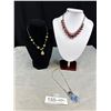 Image 1 : Two Antique Glass Necklaces and Blue Crystal Drops Necklace