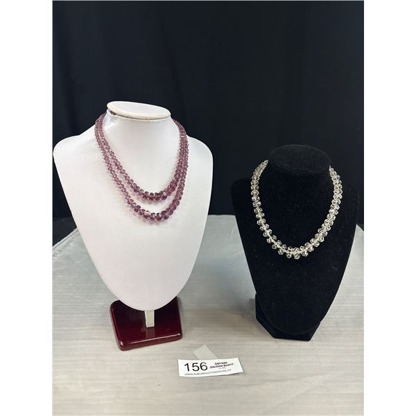 Two Antique Faceted Glass or Crystal Necklaces