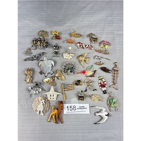 Large Lot Vintage Figural Brooches