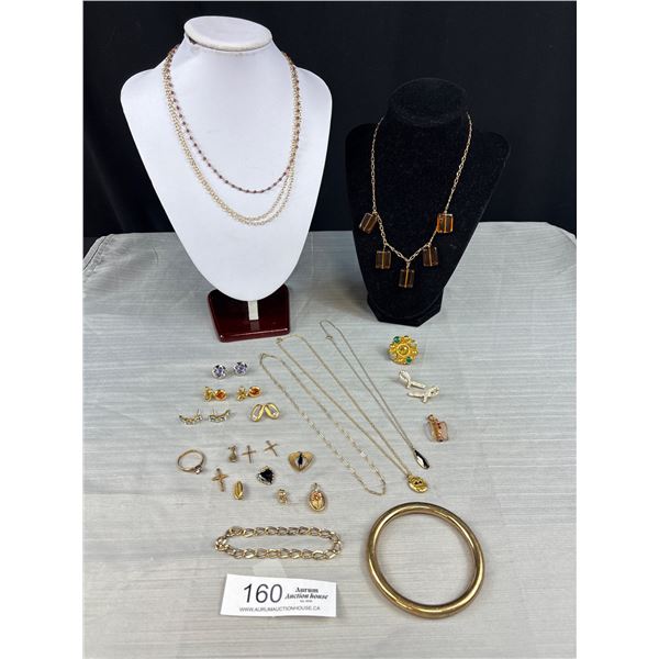 Lot of Gold-Fill and Gold Plated Jewelry Including 5 Pairs Earrings w/ 14K Posts
