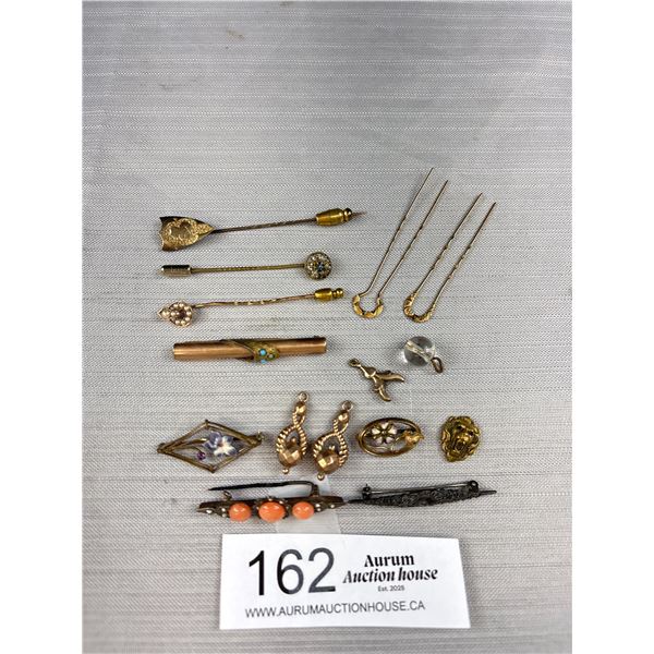 Assorted Antique Stick Pins, Brooches and Misc