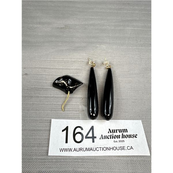 Black Coral Earrings w/ 14k Posts and Backings and Black Coral Stingray Pendant