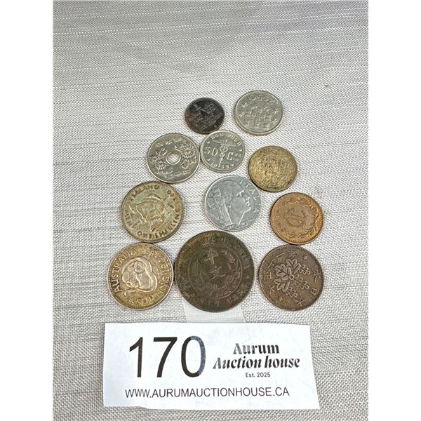 Lot of 11 Old Coins (One is China 10 Cash)