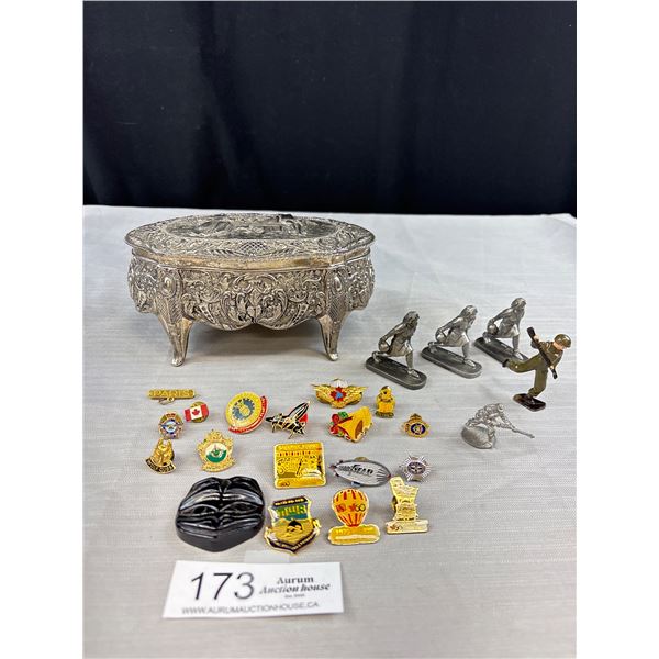 Vintage Embossed Jewelry Box with Pins etc.