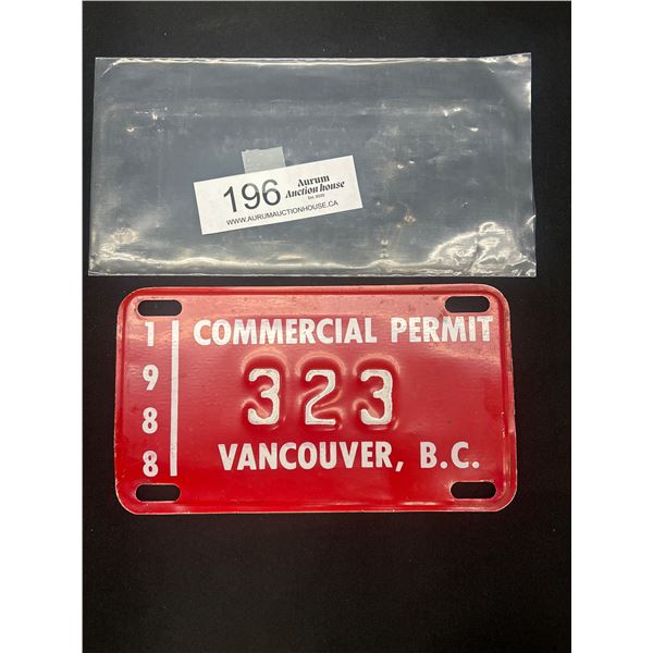1988 Vancouver Commercial Permit License Plate