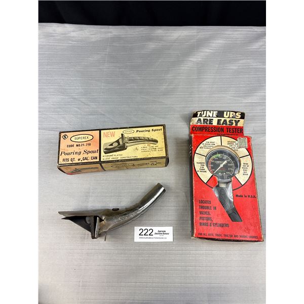 Vintage Tune-ups Compression Tester + Pour Spout in Original Boxes