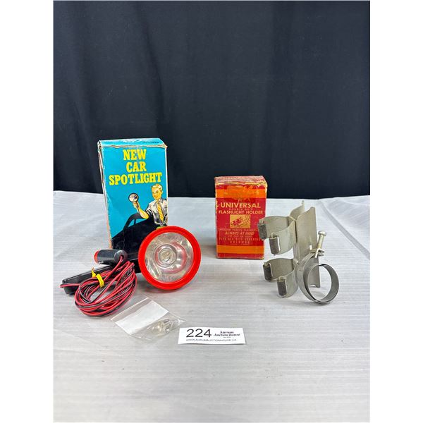 Vintage Universal Flashlight Holder + Car Spotlight in Original Boxes