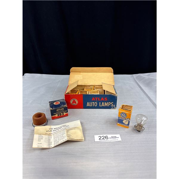 Atlas Auto Lamps Box With Bulbs +  Atlas Gasoline Filter in Original Boxes