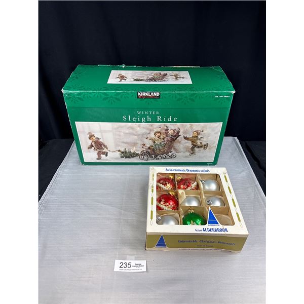 Christmas Winter Sleigh Ride Kirkland In Original Box + Vintage Christmas Decorations