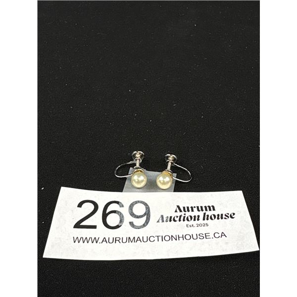"Coro" Sterling + Faux Pearl Earrings