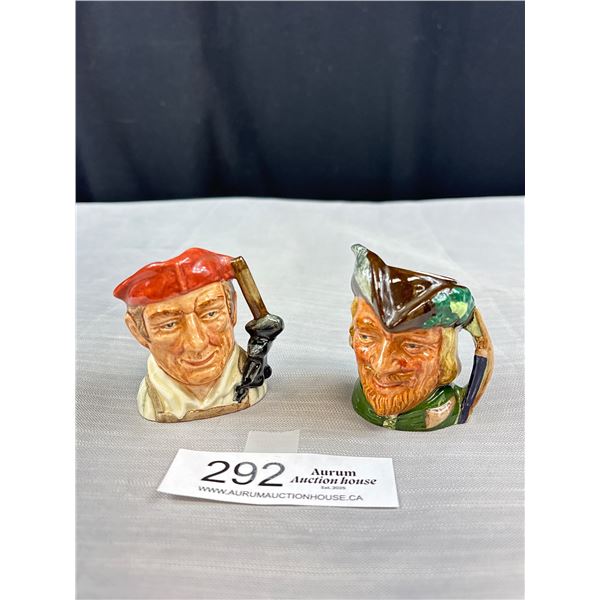 2 Royal Daulton Small Figureal Mini Jugs Robinhood and Blacksmith