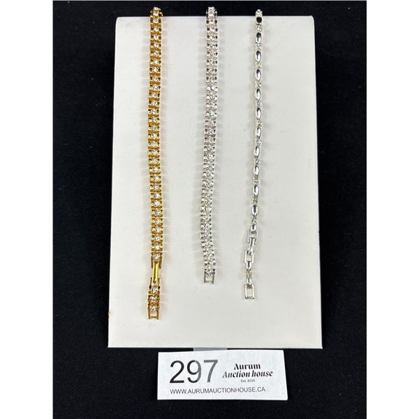 3 Pretty Silver and Gold Plated Tennis Bracelets with Stand