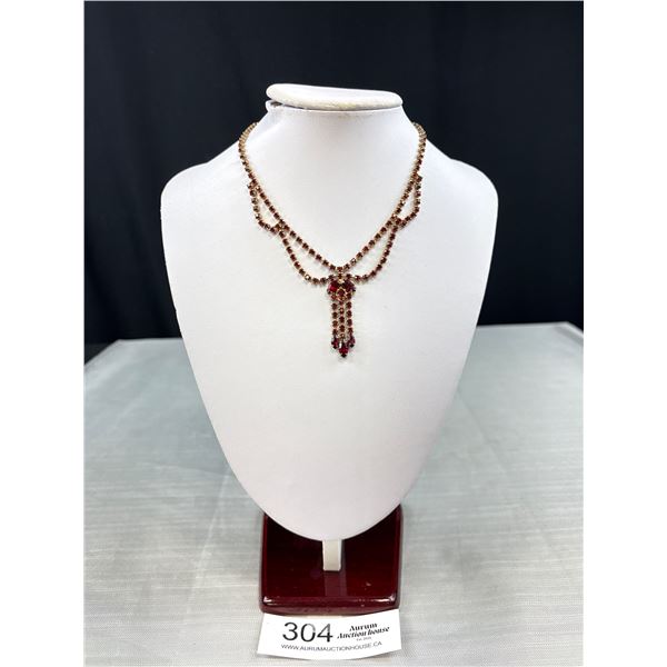 Pretty Ruby Red Rhinestone Necklace